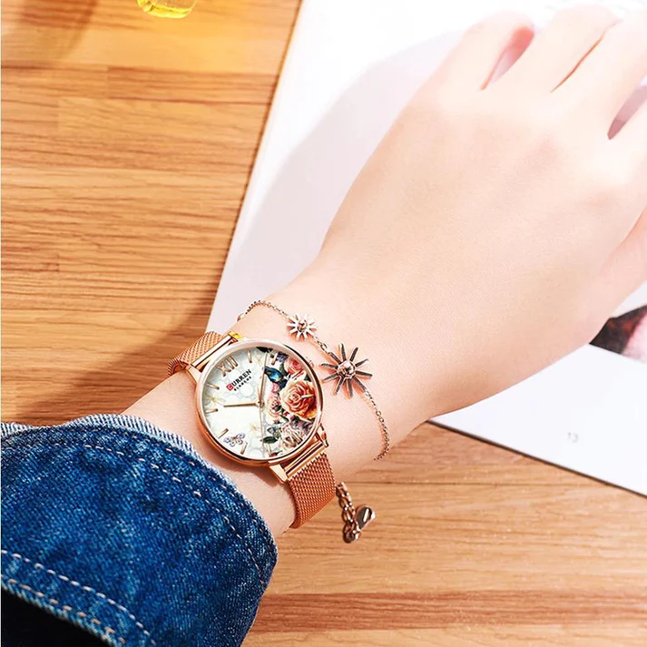 CURREN Original Brand Mesh Band Wrist Watch For Women With Brand (Box & Bag)-9060 US Arabia