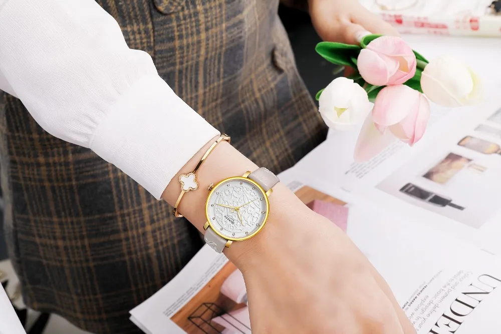 CURREN Original Brand Leather Straps Wrist Watch For Women With Brand (Box & Bag)-9046 US Arabia