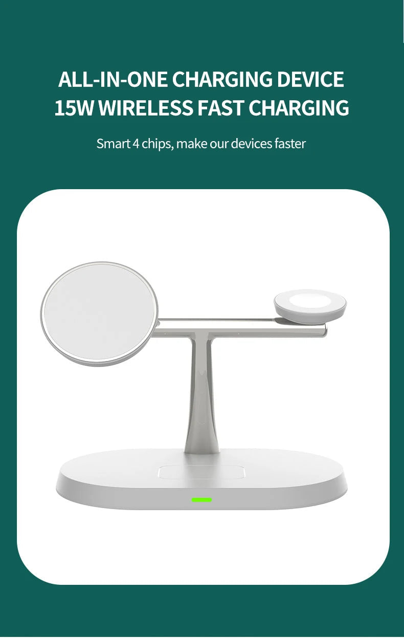 3 in 1 Magnetic Wireless Charger Stand For iPhone 12 13 14 15 16 ，Fast Charging Station for Apple Watch 10 9 8 7 6 5 Airpods Pro DesiNest