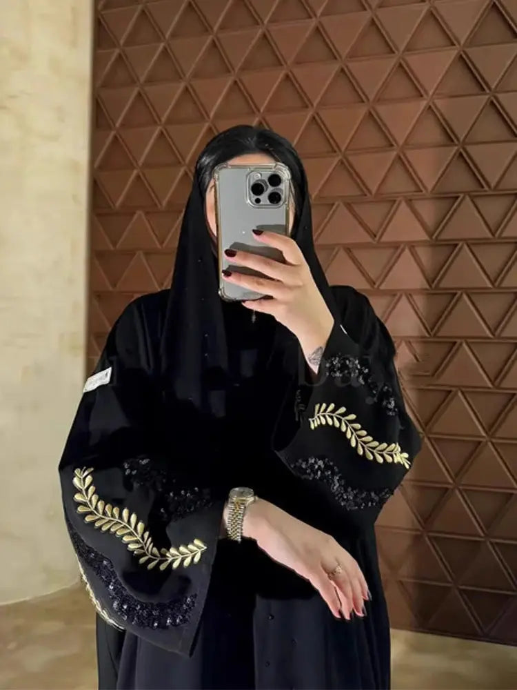 Women Dress Abaya Dubai Eid Muslim Party Beading.