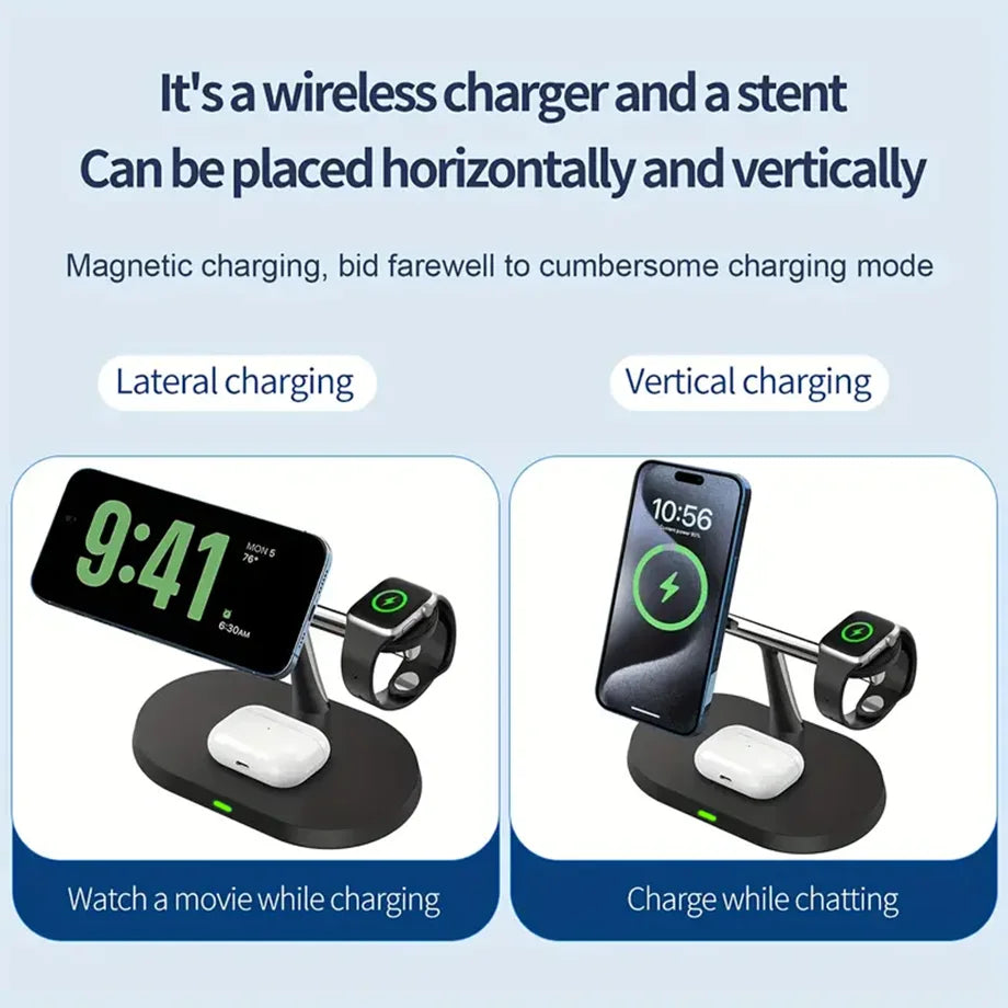 3 in 1 Magnetic Wireless Charger Stand For iPhone 12 13 14 15 16 ，Fast Charging Station for Apple Watch 10 9 8 7 6 5 Airpods Pro DesiNest
