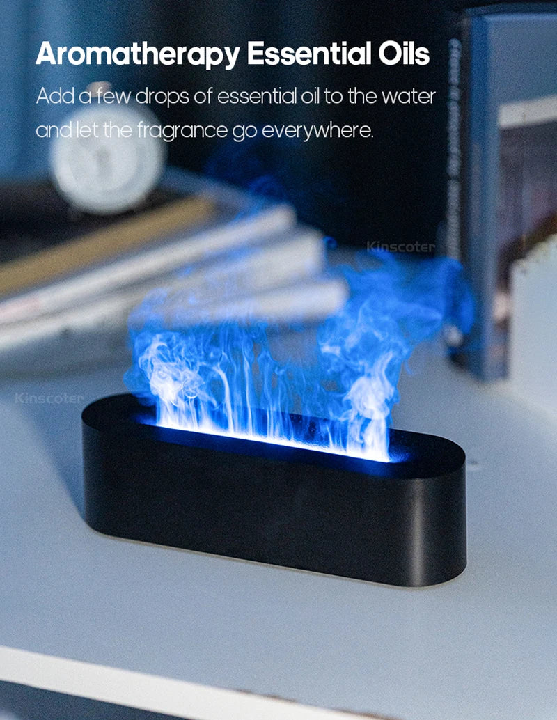 KINSCOTER Essential Oil Aroma Diffuser Flame Air Humidifier Ultrasonic Cool Mist Difusor with  RGB Realistic Fire Night Light DesiNest