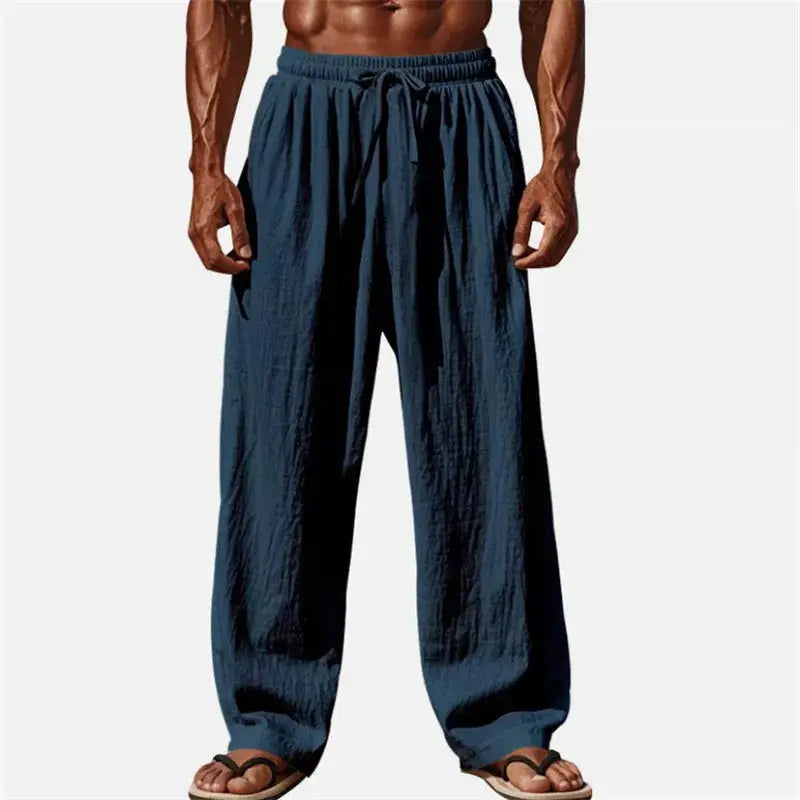 Men's Cotton-linen Solid Color Drawstring Elastic.