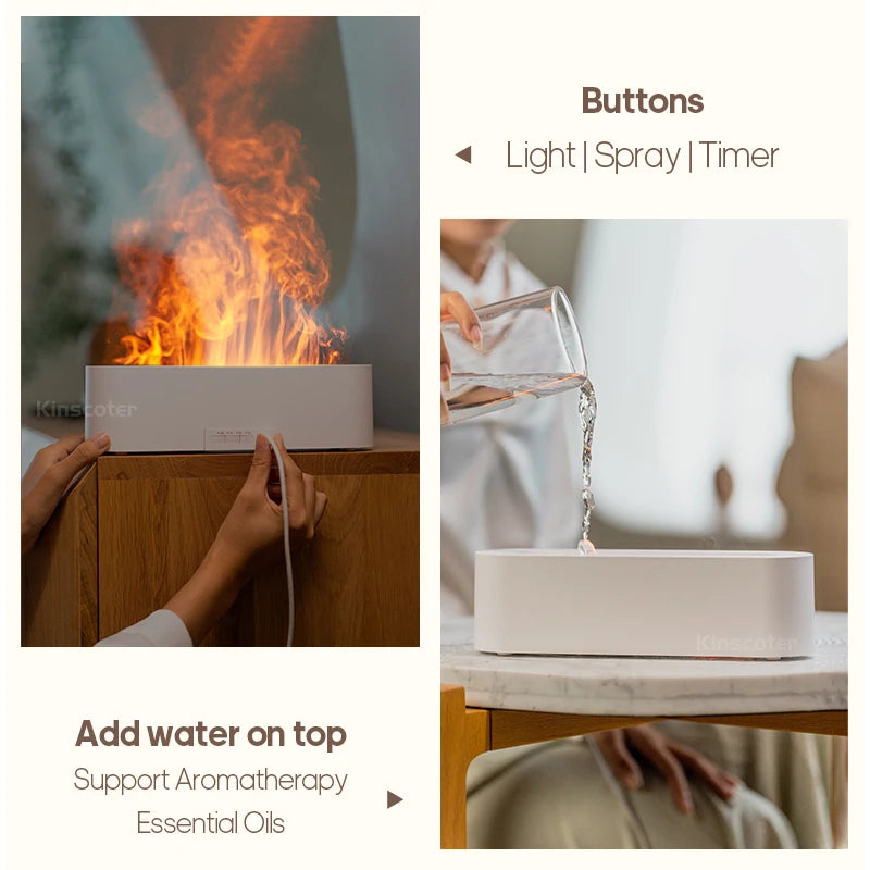 KINSCOTER Essential Oil Aroma Diffuser Flame Air Humidifier Ultrasonic Cool Mist Difusor with  RGB Realistic Fire Night Light DesiNest