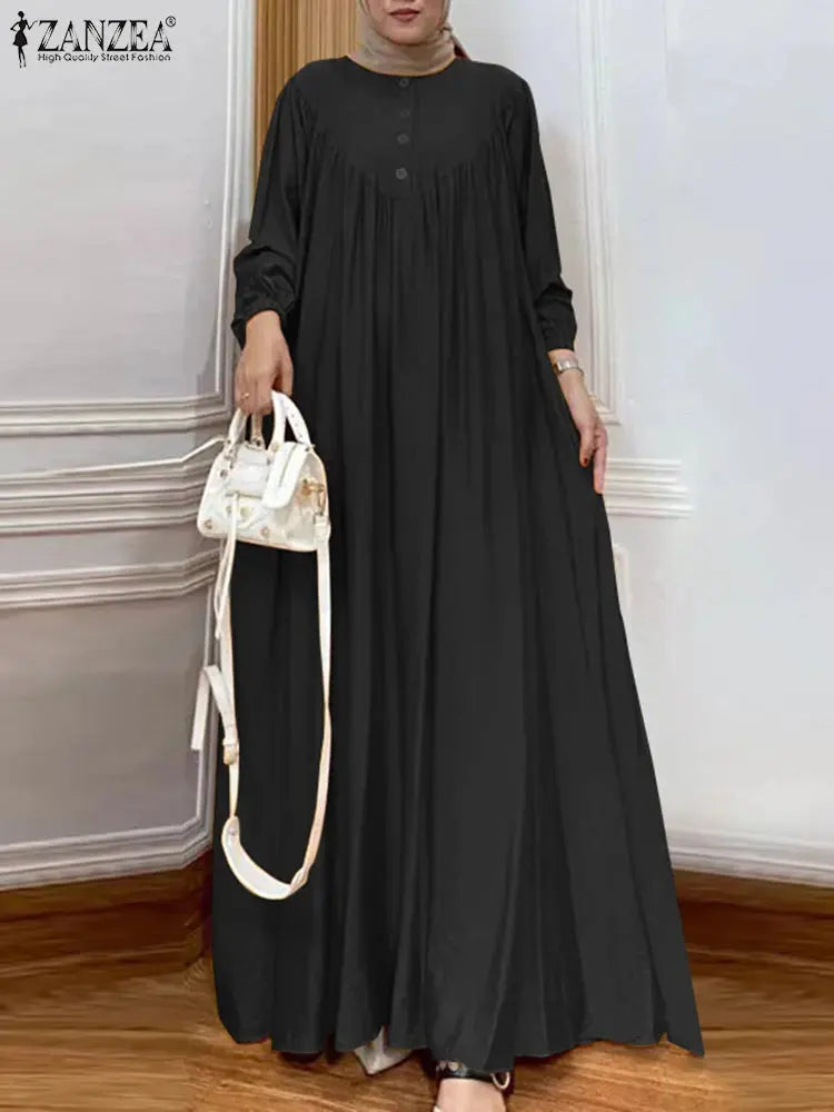 ZANZEA Solid Muslim Fashion Islamic Dress-women's Islamic clothing.