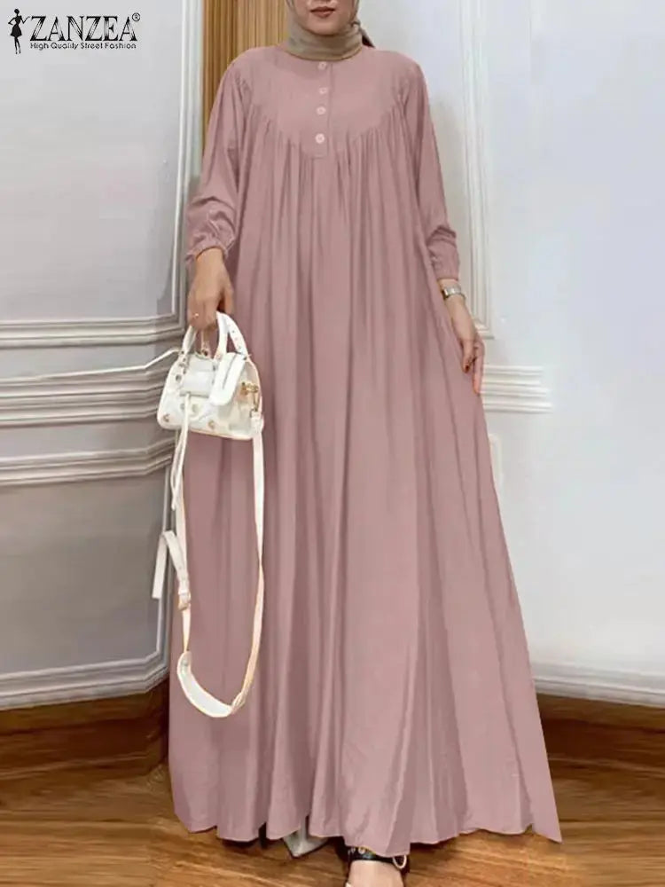 ZANZEA Solid Muslim Fashion Islamic Dress-women's Islamic clothing.