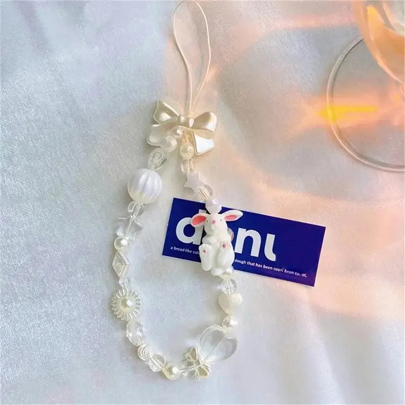 Sweet and Cute Pink Strawberry Mobile Strap Phone Chains For Women Pearl Chain Phone Pendant Charm Key Anti-Lost Lanyard Jewelry DesiNest