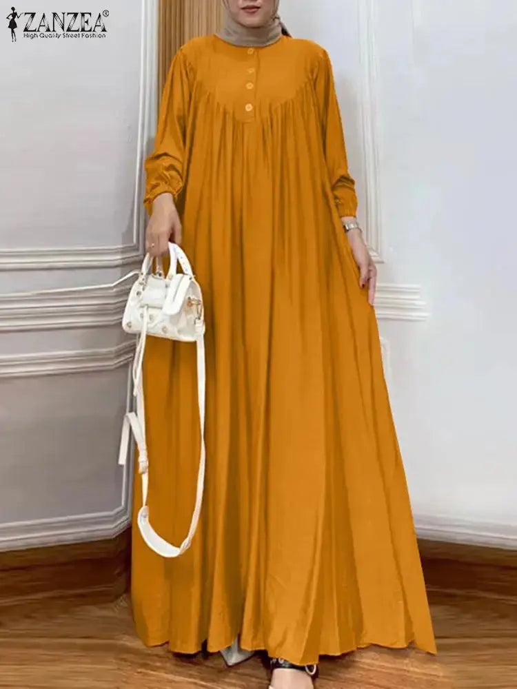 ZANZEA Solid Muslim Fashion Islamic Dress-women's Islamic clothing.