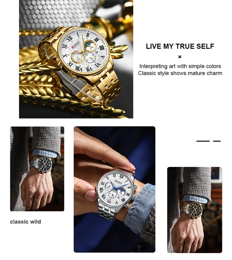 CURREN Original Brand Stainless Steel Band Wrist Watch For Men With Brand (Box & Bag)-8427 US Arabia