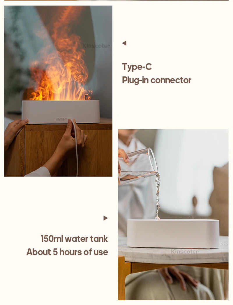 KINSCOTER Essential Oil Aroma Diffuser Flame Air Humidifier Ultrasonic Cool Mist Difusor with  RGB Realistic Fire Night Light DesiNest