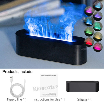 KINSCOTER Essential Oil Aroma Diffuser Flame Air Humidifier Ultrasonic Cool Mist Difusor with  RGB Realistic Fire Night Light DesiNest