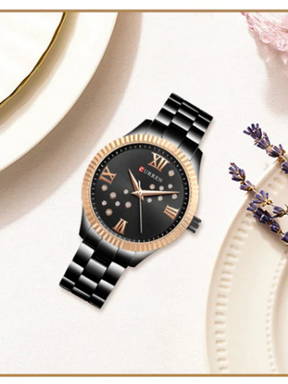 CURREN Original Brand Stainless Steel Wrist Watch For Women With Brand (Box & Bag)-9009 US Arabia