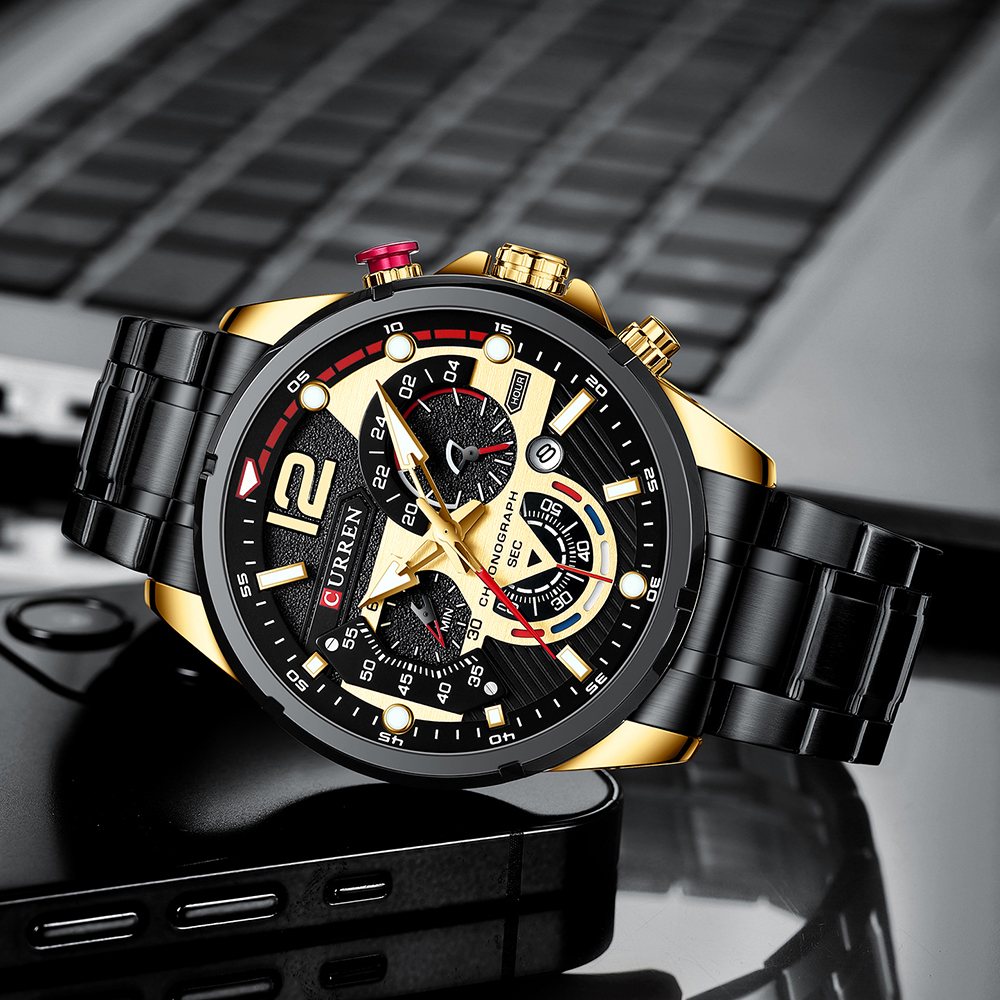 CURREN Original Brand Stainless Steel Band Wrist Watch For Men With Brand (Box & Bag)-8395 US Arabia